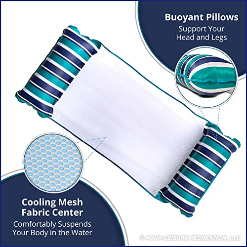 Aqua Original 4-In-1 Monterey Hammock Pool Float & Water Hammock – Multi-Purpose, Inflatable Pool Floats For Adults – Patented Thick, Non-Stick Pvc Material – Teal/Navy Stripe #TOP2