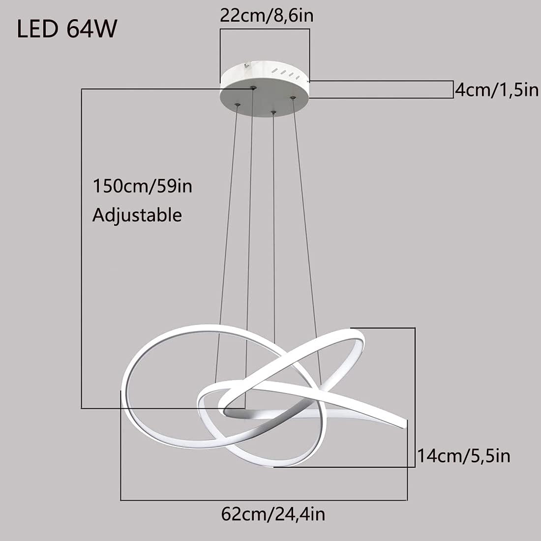 Modern LED Ceiling Pendant Light 64W LED Spiral Design, Dimmable Pendant Light with Remote Control, Height Adjustable Chandelier Light, for Living Room, Bedroom, Dining Room, Kitchen Island (D)