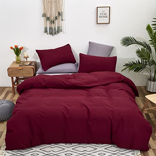 Karever Burgundy Comforter Set Queen Size Dark Red Bedding Set Pure Burgundy Bedding Soft Durable Quilt Set Kids Teens Adult Lightweight Plain Burgundy Blanket Breathable Dark Red Bed Comforter Set #TOP3