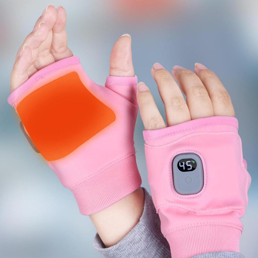 Rechargeable Heated Gloves,Electric Fingerless Gloves,USB Hand Warmer,Winter Warm Laptop Gloves,Hand Warmer for Men Women (Pink, Medium)