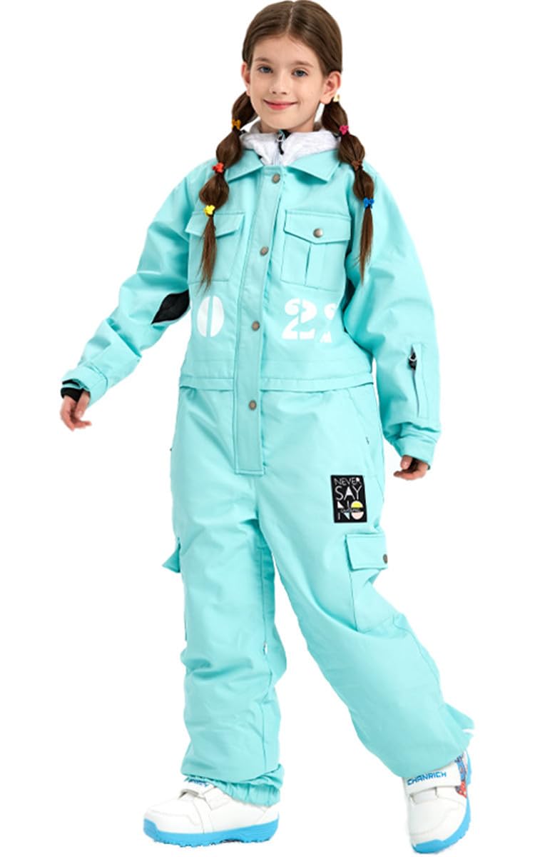 JELEUON Boys Girls Winter Warm Waterproof Windproof Ski Suit Insulated Jumpsuit Overalls Winter Snowsuits G-blue