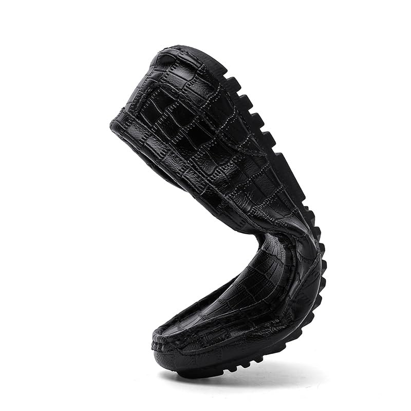 Men's Loafers Shoes Round Toe Faux Leather Plaid Loafer Shoes Anti-Slip Resistant Flat Heel Wedding Slip On(Black,10)2