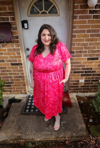 Image of RITERA Plus Size Dresses for Curvy Women Summer Spring Womens Dress V Neck Short Sleeve Casual Dress with Pockets XL-5XL