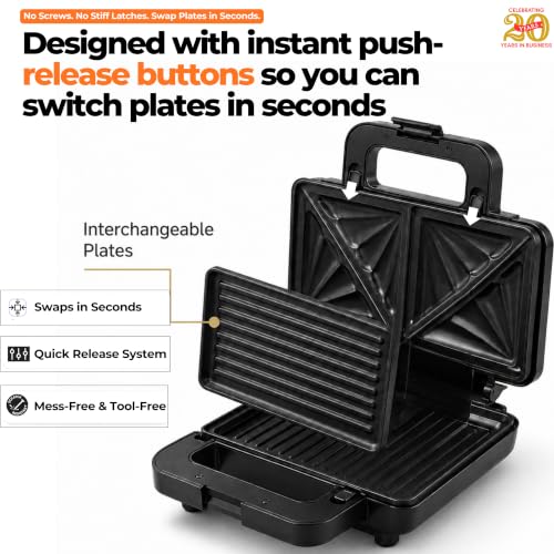 Image of ITALIA 2-in-1 1000W Sandwich And Grill Maker | Interchangeable Quick-Release Non-Stick Plates for Easy Clean | Deep Fill Toastie Press, Panini, Waffle Iron | 1 Year Warranty