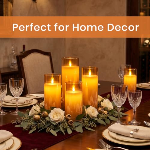 Image of LTETTES Real Wax Led Candle with Glass Cup | Flameless Flickering Wick | Amber Glass Finish | Battery Operated with Remote Controller | Decorative Candle for Home, Festival & Gifting | D-3 inch x H-7 inch
