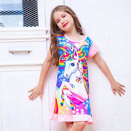 Nidoul Kid Girls Nightgown Night Dress Unicorn Rainbow Princess Pajamas Sleepwear Nightie #TOP1