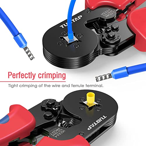 Image of Ferrule Crimping Tool Kit - Self-Adjusting Ratchet Plier 28-5 AWG Hexagonal Crimper, 1200 PCS Assorted Copper Wire Ferrule Connectors for Electrical Panel, Solar & DIY Wiring Projects