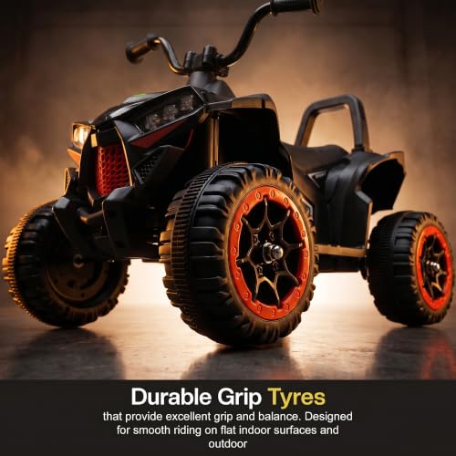 Image of Baybee Monstro Baby Electric Bike for Kids | Rechargeable Balance Bikes with LED Lights, USB, Music & Backrest | Beach ATV Dirt Bikes | 6V Battery Operated Kids Bike for 2-5 Years Boys Girls (Black)
