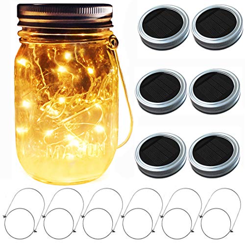 Aubasic Solar Mason Jar Lights, 6 Pack 30 LEDs Fairy Fireflies String Lid