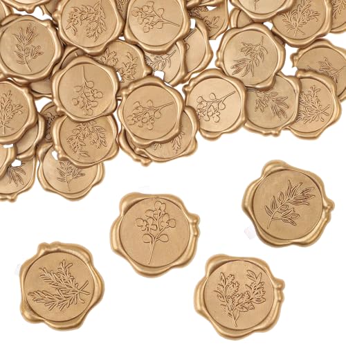 WSICSE 60Pcs Wax Seal Stickers Wedding Invitation Envelope Seal Stickers Adhesive Backed Light Gold for Wedding Mothers Day Gift Wrapping (4 Leaf Styles)