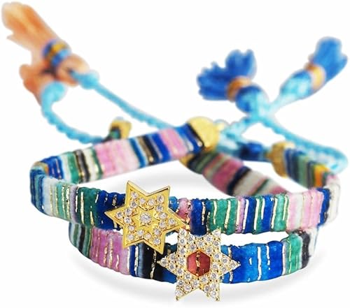 Miniatura 18 de Alef Bet by Paula Macrame Friendship Bracelet in Shades of Blue with Gold-plated Jewish Star of David Charm