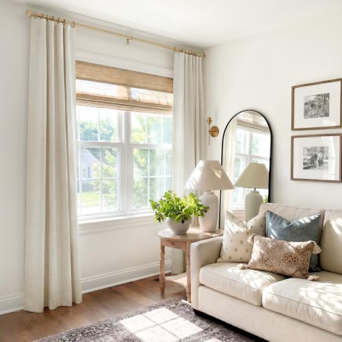 Image of INOVADAY 100% Blackout Curtains for Bedroom, Cream Black Out Curtains 63 Inch Long, Clip Rings Linen Blackout Drapes, Thermal Insulated Room Darkening for Living Room, 2 Panels - W50xL63