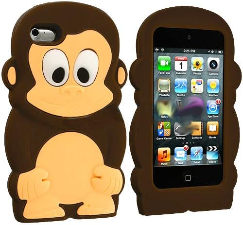iTitan Dark Mud Brown {Chimp Monkey} Soft and Smooth Silicone Cute 3D Fitted Bumper Gel Case for iPod 4 (4G) 4th Generation iTouch by Apple "Durable and Slim Flexible Fashion Cover with Amazing and Creative Cartoon Design"
