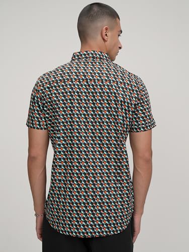 Image of Highlander Men's Geometric Print Half Sleeves Shirt | Bold & Contemporary | A Statement Piece Eftless Style