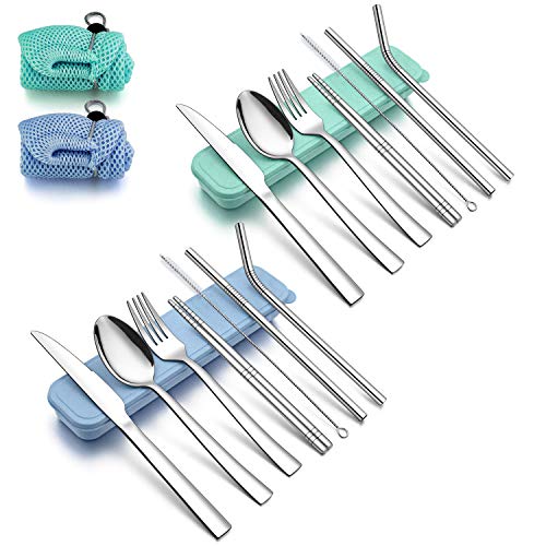 LIANYU 2 Pack Travel Utensils Silverware Set, 18-Piece Portable Camping Picnic Flatware Set