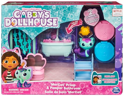 Gabby et la Maison Magique - Gabby Dollhouse - Pièce La Salle De Bain Marine - 1 Figurine + Accessoires - Dessin Animé Jouet Maison De Poupée - Jouet Enfant 3 Ans Et +