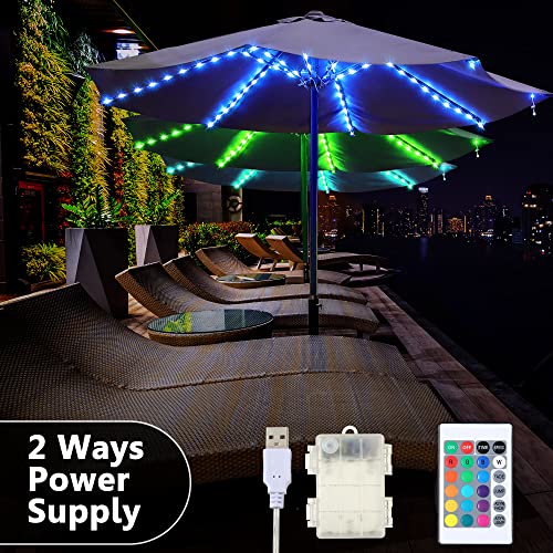 Patio Umbrella String Lights With 16 Color Changing And 12 Modes, Remote Control 104 Ultra Bright Led Beads Waterproof Battery And Usb Operated With 8 Light Strings For Patio Umbrellas Camping Tents #TOP5