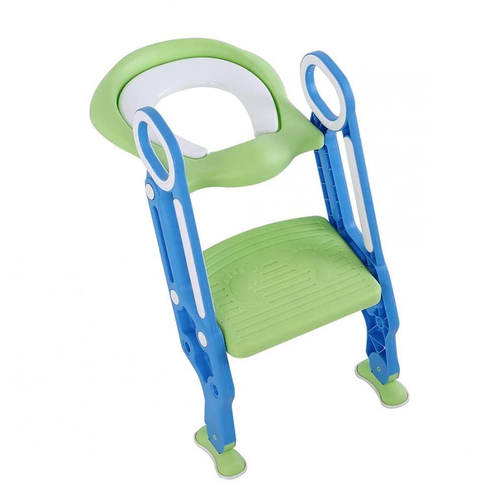 Ausla Scaletta per WC per Bambini, Sedile per WC in PP con Gradino Regolabile e Doppi Braccioli, Vasino Rigido Pieghevole per Bambini e Ragazze per Uso Domestico nel Bagno (turchese)