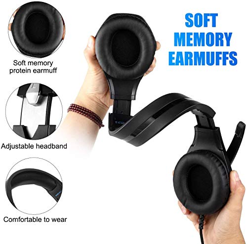 Cuffie da gioco per PS4 Cuffie per PC Xbox One con microfono LED a cancellazione di rumore sull'orecchio Compatibile con giochi per Nintendo Switch Laptop Mac PS3 (nero blu)