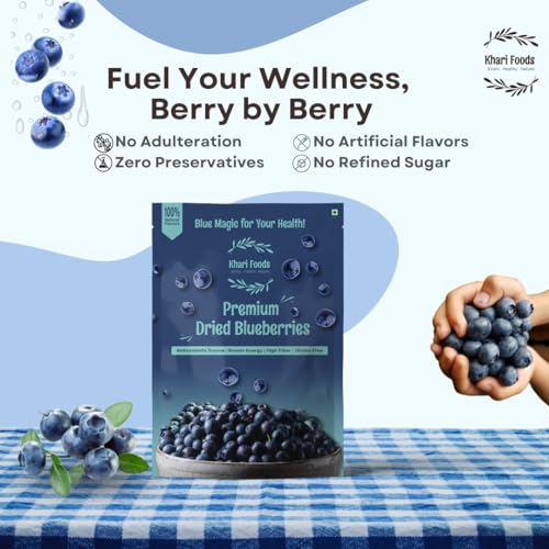 Image of Khari Foods Dried Seedless Blueberries 150g, Rich in Fibre, Vitamins, Healthy Snacks