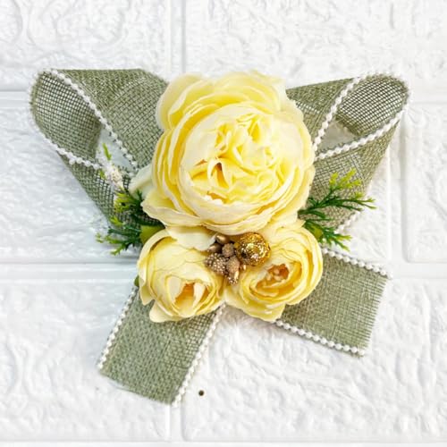 Image of ADIKALA Handmade Artificial Big Peonies 3 Flower Bunch for Trousseau Packing, Ready to use Flower Brooch Hamper for Decoration, Gift Wrapping Flowers (12, Light Yellow)