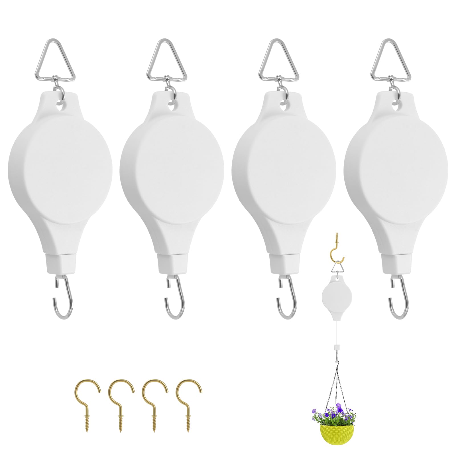 Gueenky 4 Piezas Ganchos de Polea para Plantas Blanco, Ganchos para Colgar Plantas de Techo para Macetas Colgantes Ganchos para Colgar de Poleas de Plantas para Macetas, con Ganchos de Techo