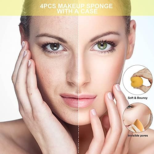 Makeup Sponge DUAIU 4 Pack Beauty Blender Foundation Sponges Set 4 Color Latex Free Blender Beauty Makeup Sponges with 1 Sponge Holder Case (Lemon Yellow)