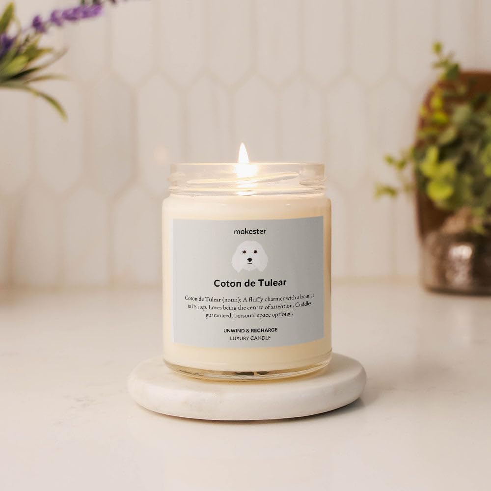 Coton de Tulear Gifts - Luxury Soy Wax Candle - Vanilla, Jasmine, Sugared Almond - Makester, White - Image 3