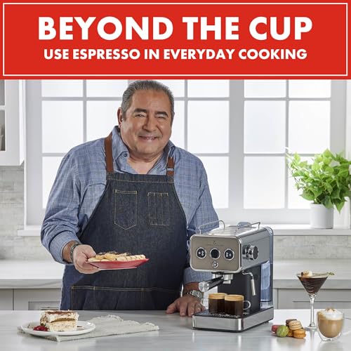 Emeril Lagasse Halbautomatische Espressomaschine mit 15 Bars und Milchaufschäumer, Edelstahl-Finish, Doppelhub, abnehmbarer Wassertank, 32 Unzen 11 Emeril Lagasse Halbautomatische Espressomaschine mit 15 Bars und Milchaufschäumer, Edelstahl-Finish, Doppelhub, abnehmbarer Wassertank, 32 Unzen