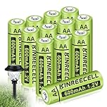 KINREECELL Rechargeable AA Batteries, Ni-MH Double A Solar Batteries True Capacity 1.2V Pre-Charged for Solar String Lights,Pathway Lights (AA-600mAh-12pack)