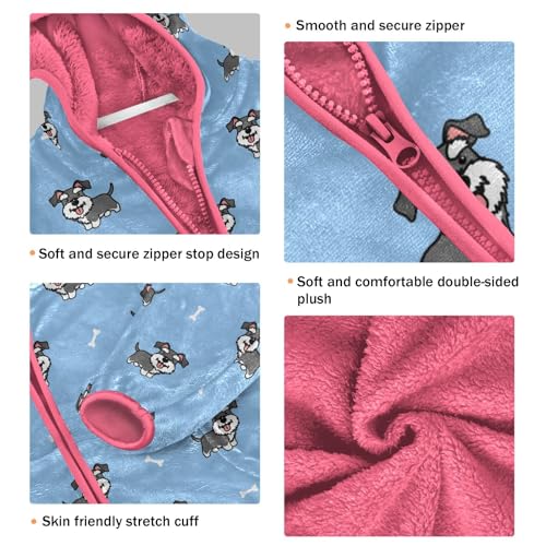 Schnauzer Dog Toddler Fleece Jacket Baby Girls Hooded Zipper Long Sleeve Thick Warm Outerwear 3-10 Years3