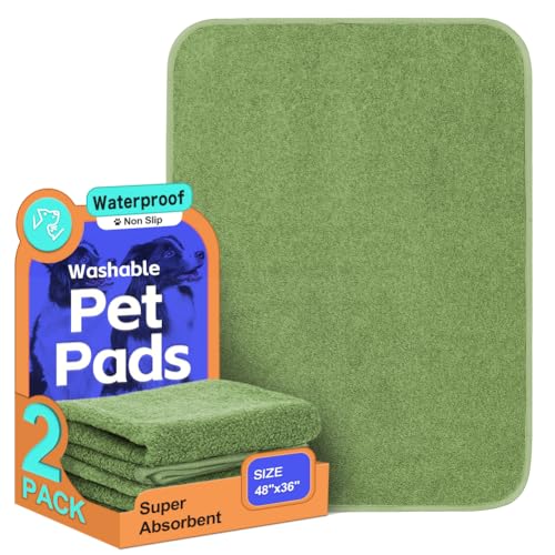 Image of Washable Pee Pads for Dogs, Extra Large Reusable Dog Pee Pad, Waterproof Pet Mat, Dog Playpen Mats for Puppy Training Whelping Playpen Pads, Green, 48x36 inch