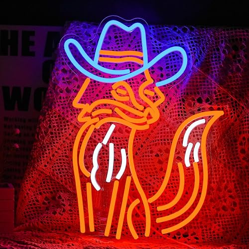 Image of GNVETZLL Fox Neon Sign Dimmable LED Cowboy Fox Neon Light For Wall Decor USB Powered Fox Light Up Sign for Living Room Bar Art Wall Decor Gifts(Multicolour 16.7 inch*12.8 inch