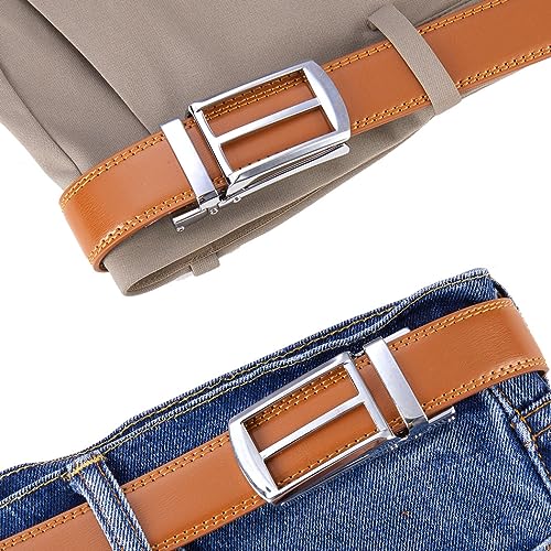Ratchet Belts for Men, Brown Leather adjustable belt - 1 1/8" Width4