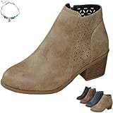 HESYSUAN Botas de tobillo ortopédicas de cuero con tacón grueso de altura media para mujer, con punta puntiaguda, tacón medio apilado, cremallera lateral, transpirables, huecas, botas Chelsea ligeras