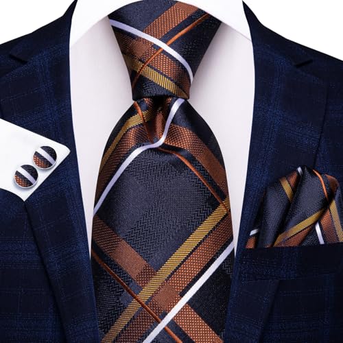 Image of Dubulle Mens Tie and Lapel Pin Paisley Striped Floral Necktie for Men Pocket Square Cufflinks 4PCS Set Wedding Party