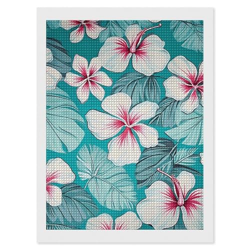 Kit broderie diamant fleurs d'hibiscus strass carrés complet pour adultes débutants