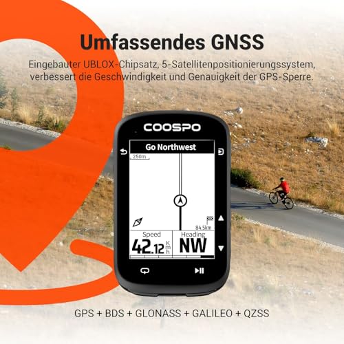 COOPSO CS500 Wireless Bicycle Computer, GPS Navigation, Bluetooth/ANT+, Ahrradcomputers, Backlight, Waterproof, Bike Rad