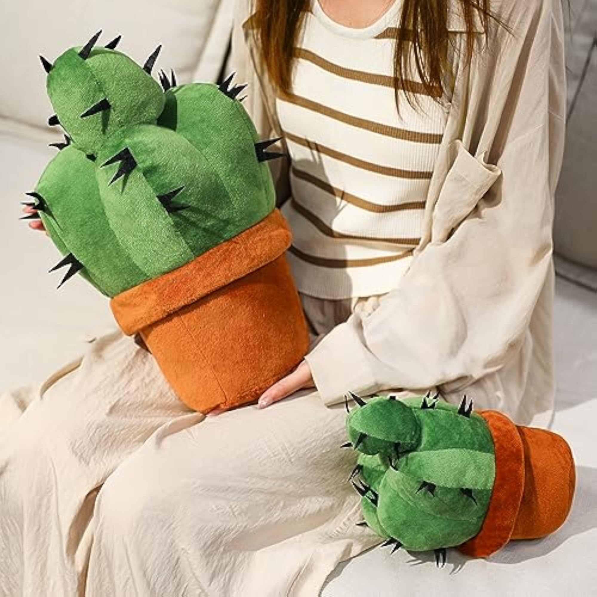 3D Cactus Plush Throw Pillow, Plant Cushion