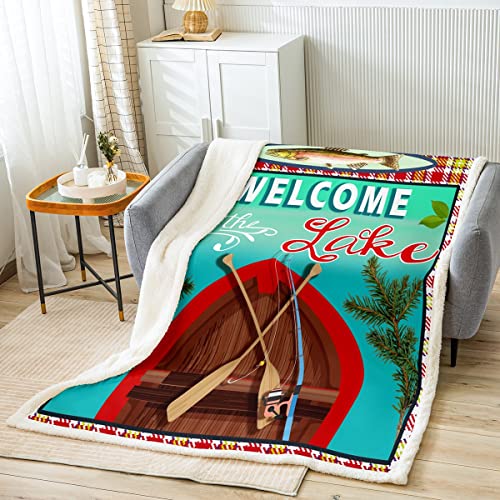 Fishing Fleece Throw Blanket Boys Girls Lake Fishing Theme Sherpa Throw Blanket For Kids Women Men Ultra Soft Rustic Wild Cabin Plush Blanket Farmhouse Fuzzy Flannal Blanket Room Decor Throw 50"X60" #TOP17