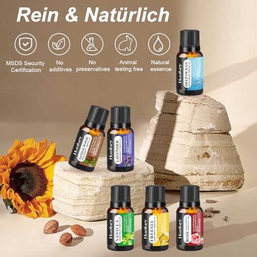 Ätherische Öle Set für Diffuser, 6 x 10ML Aromatherapie Duftöle - 100% Naturreine Öle für Zuhause, Massage & SPA,Rose, Lavendel, Freesien, Deep Sea, Vanille, Sandelholz