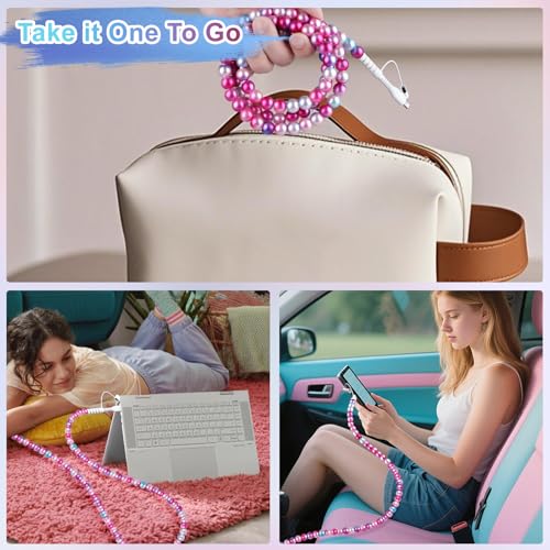 Image of Aolcev USB C Cable for iPhone Charging Cord 3.3FT 2 in 1 Multi Cute Beaded Phone Charger MFi Certified USB A to USB C Fast Charging Cable Type C Charger Cord for iPhone 17 16 15 14 Pro Max Fade Blue