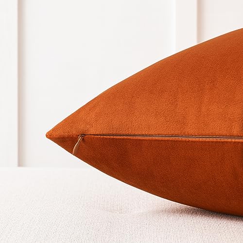 Image of Mixhug Decorative Throw Pillow Covers, Velvet Cushion Covers, Solid Throw Pillow Cases for Couch and Bed, Burnt Orange, 26 x 26 Inches, Set of 2
