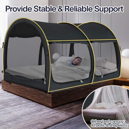 Image of Alvantor Bed Canopy Bed Tents 2-in-1 Dream Tents Privacy Space Twin Size Sleeping Tents Indoor Pop Up Portable Frame Curtains Breathable Gray Cottage Reducing Light & Air Ventilation