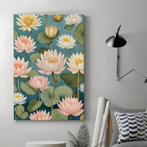 Fleurs de lotus sur toile décoration murale moderne pour grand couloir