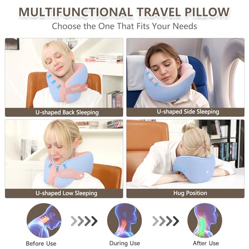 2in1 Ergonomic Memory Foam Travel Neck Pillow – Upgrade Travel Pillow for All Sleep Positions on Flights, Road Trips, and Long Distance Travel with Drawstring Bag (Adjustable - Blue and Pink) - Image 6