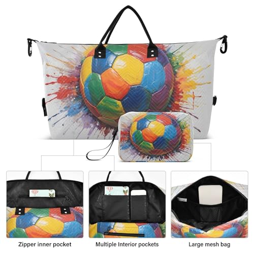 Large Travel Duffel Bag, Rainbow Football Watercolor Sports Tote Gym Bag, Shoulder Weekender Overnight Bag for Women Men, Carry On Luggage with Toiletry Bags2