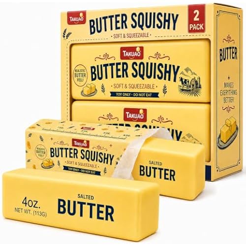 2PCS Butter Squishy – Slow Rising Butter Squishy Toy, Realistic Food Fidget Toys for Adults, Soft PU Material, Sensory Anxiety Relief & Focus Aid, Portable 5.5 Inch Squishy Butter for Office & Home