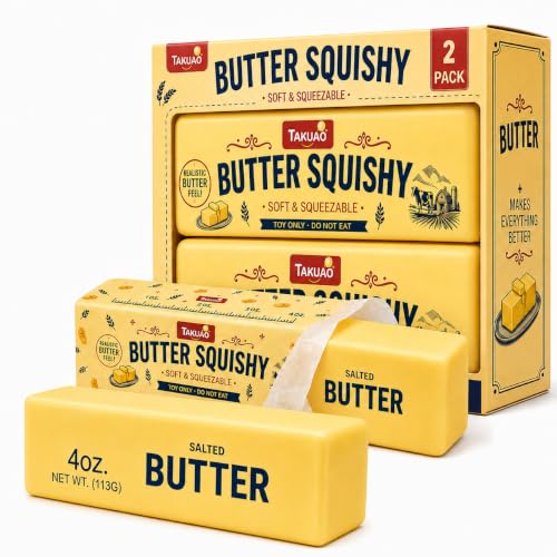 2PCS Butter Squishy – Slow Rising Butter Squishy Toy, Realistic Food Fidget Toys for Adults, Soft PU Material, Sensory Anxiety Relief & Focus Aid, Portable 5.5 Inch Squishy Butter for Office & Home