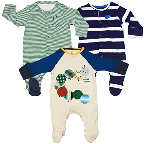 Little Peaches Newborn Baby Front Open Long Sleeve 100% Cotton Unisex Sleep Suit/Romper